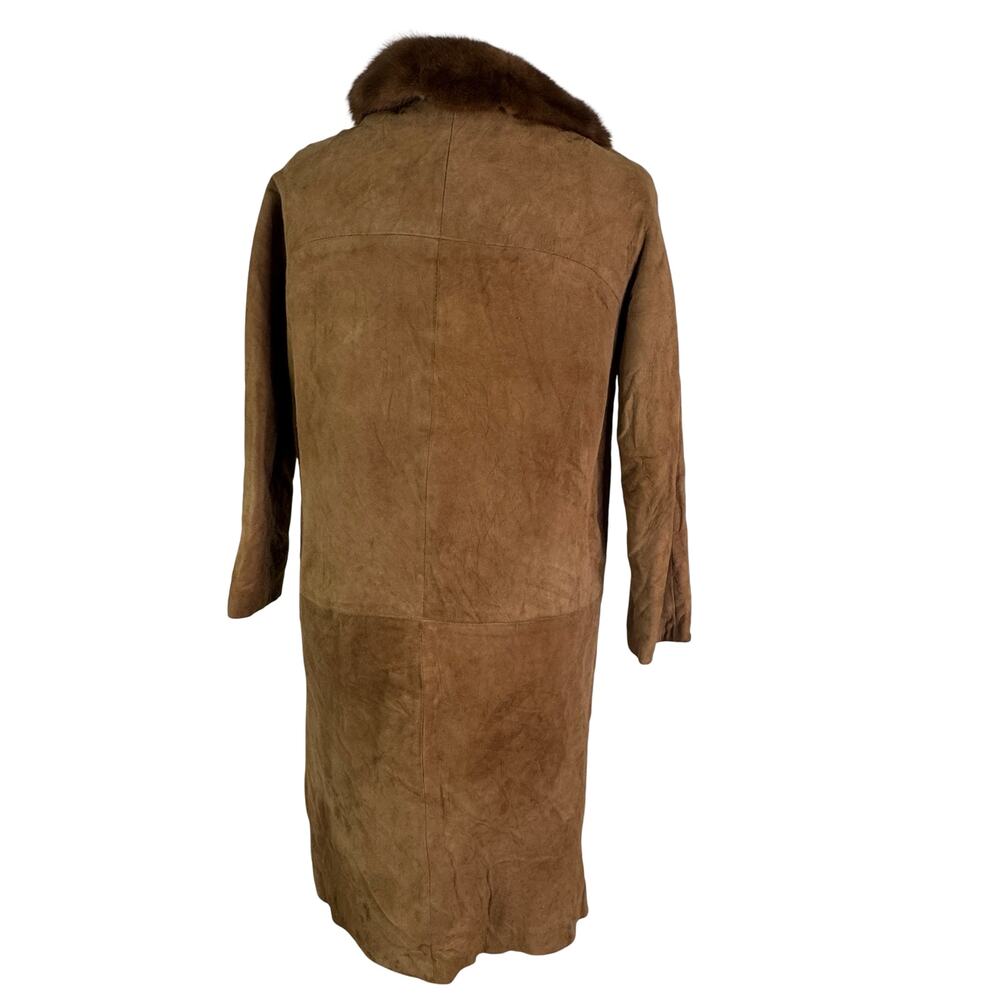 Vintage Brown Suede Coat with Dark Mink Fur Collar XS–S - Picture 5 of 16